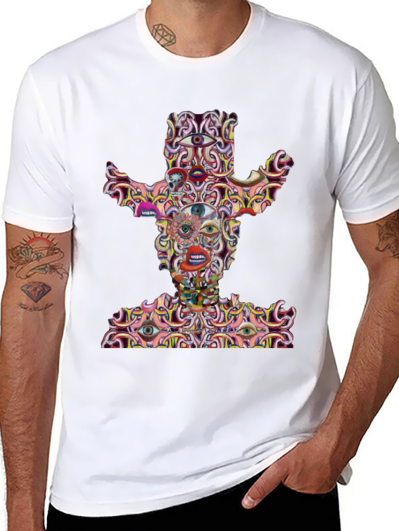 Camiseta Negra con Diseño Abstracto de Vaquero
