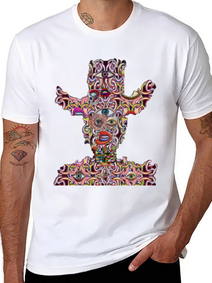 Camiseta Negra con Diseño Abstracto de Vaquero