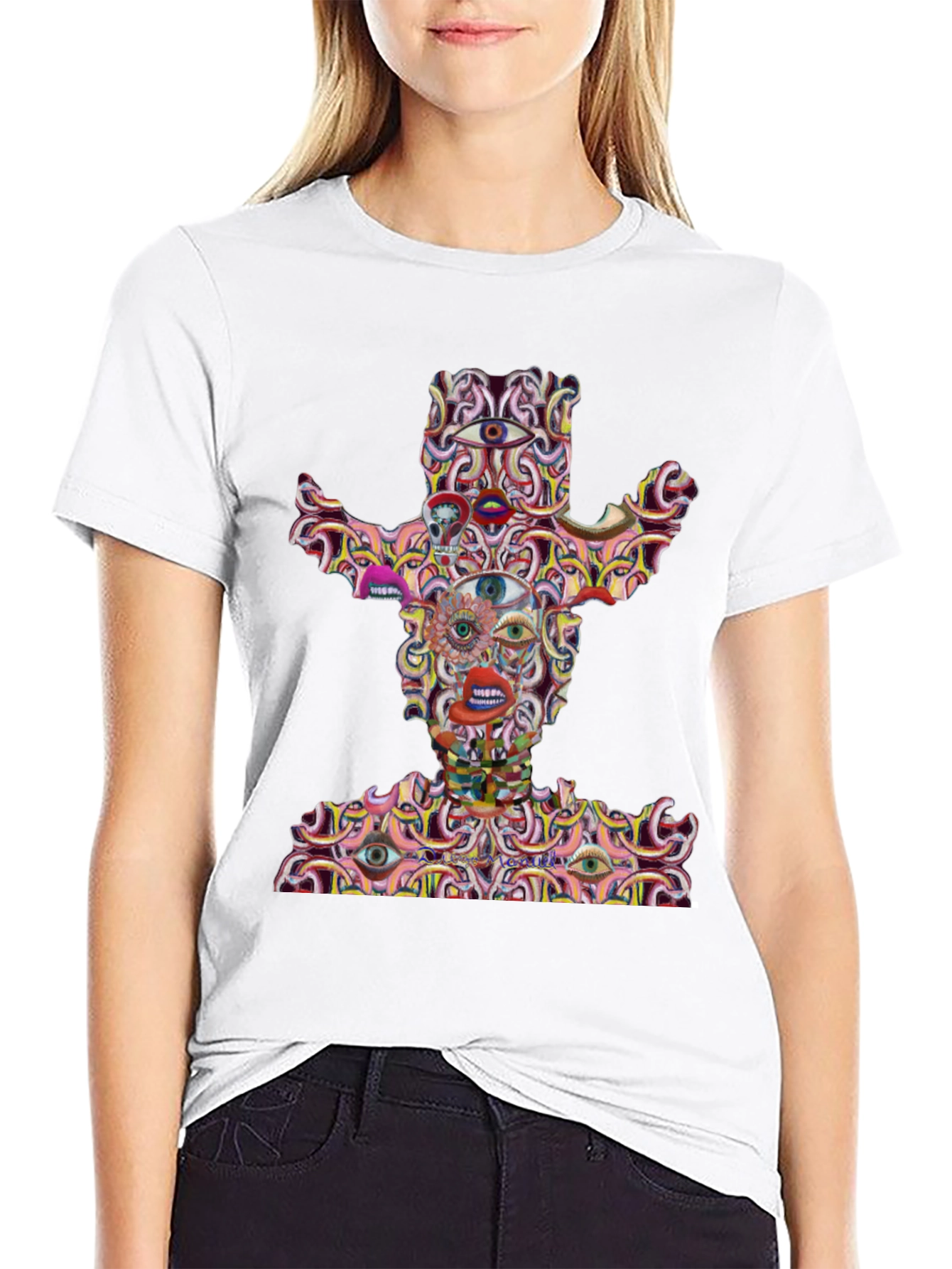 Camiseta Negra con Diseño Abstracto de Vaquero