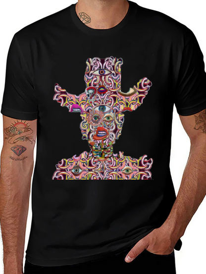 Camiseta Negra con Diseño Abstracto de Vaquero