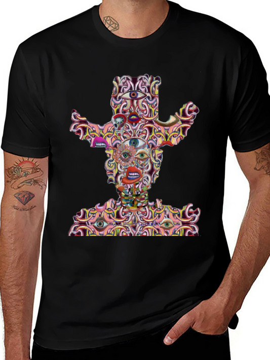 Camiseta Negra con Diseño Abstracto de Vaquero