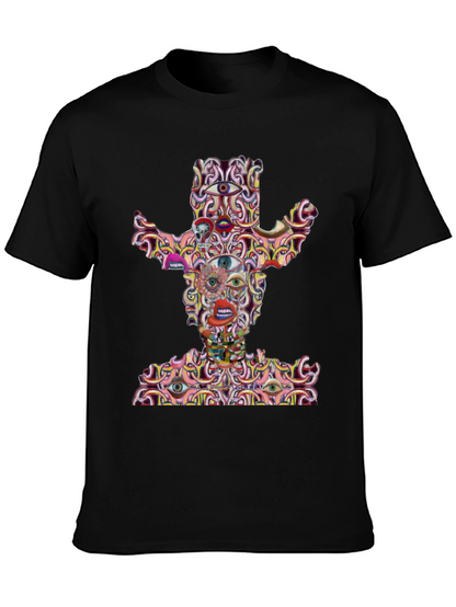 Camiseta Negra con Diseño Abstracto de Vaquero