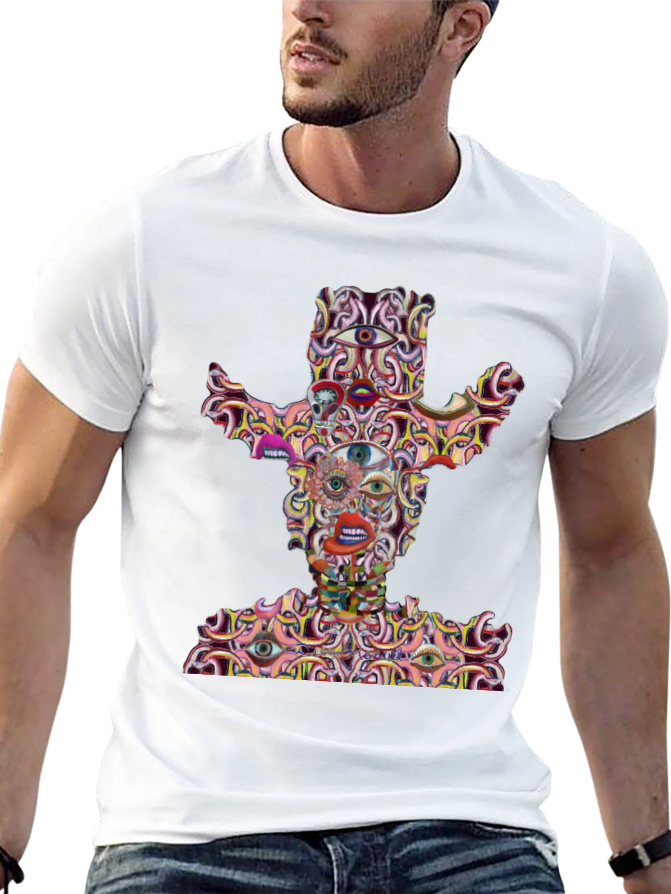 Camiseta Negra con Diseño Abstracto de Vaquero