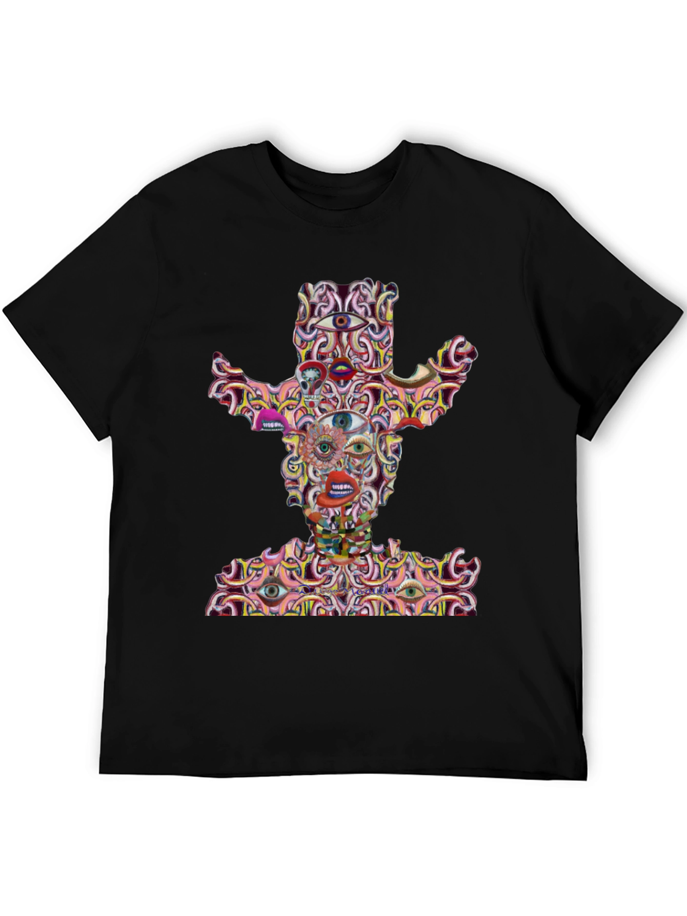 Camiseta Negra con Diseño Abstracto de Vaquero