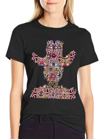 Camiseta Negra con Diseño Abstracto de Vaquero
