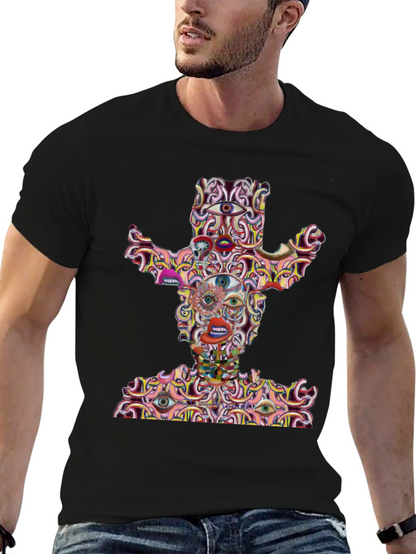 Camiseta Negra con Diseño Abstracto de Vaquero