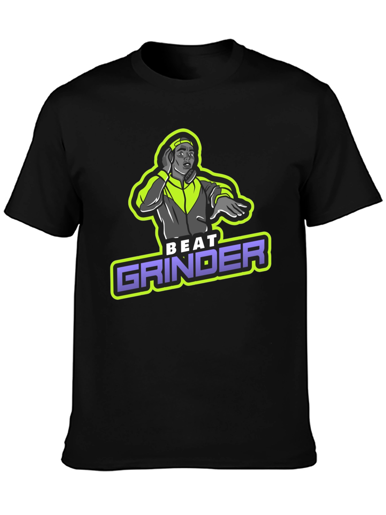 Camiseta Negra Beat Grinder Diseño DJ Retro