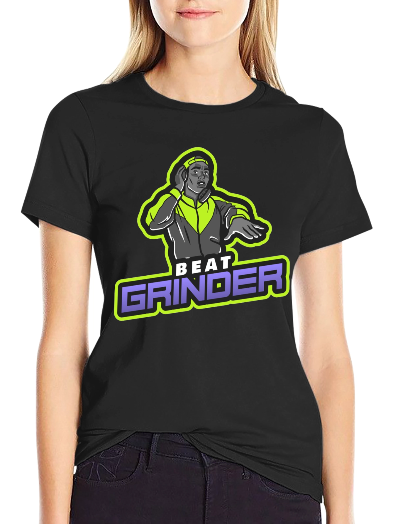 Camiseta Negra Beat Grinder Diseño DJ Retro
