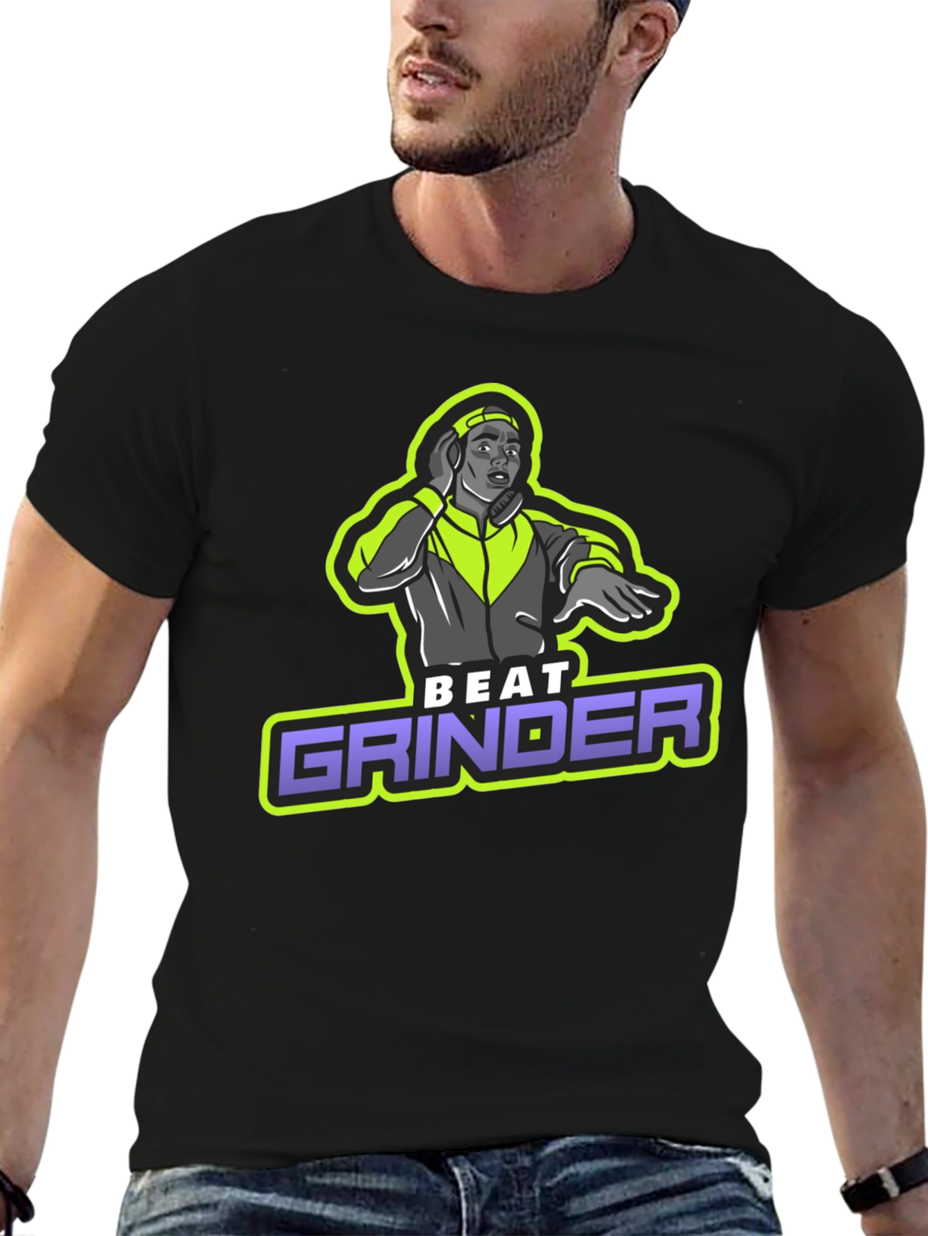 Camiseta Negra Beat Grinder Diseño DJ Retro