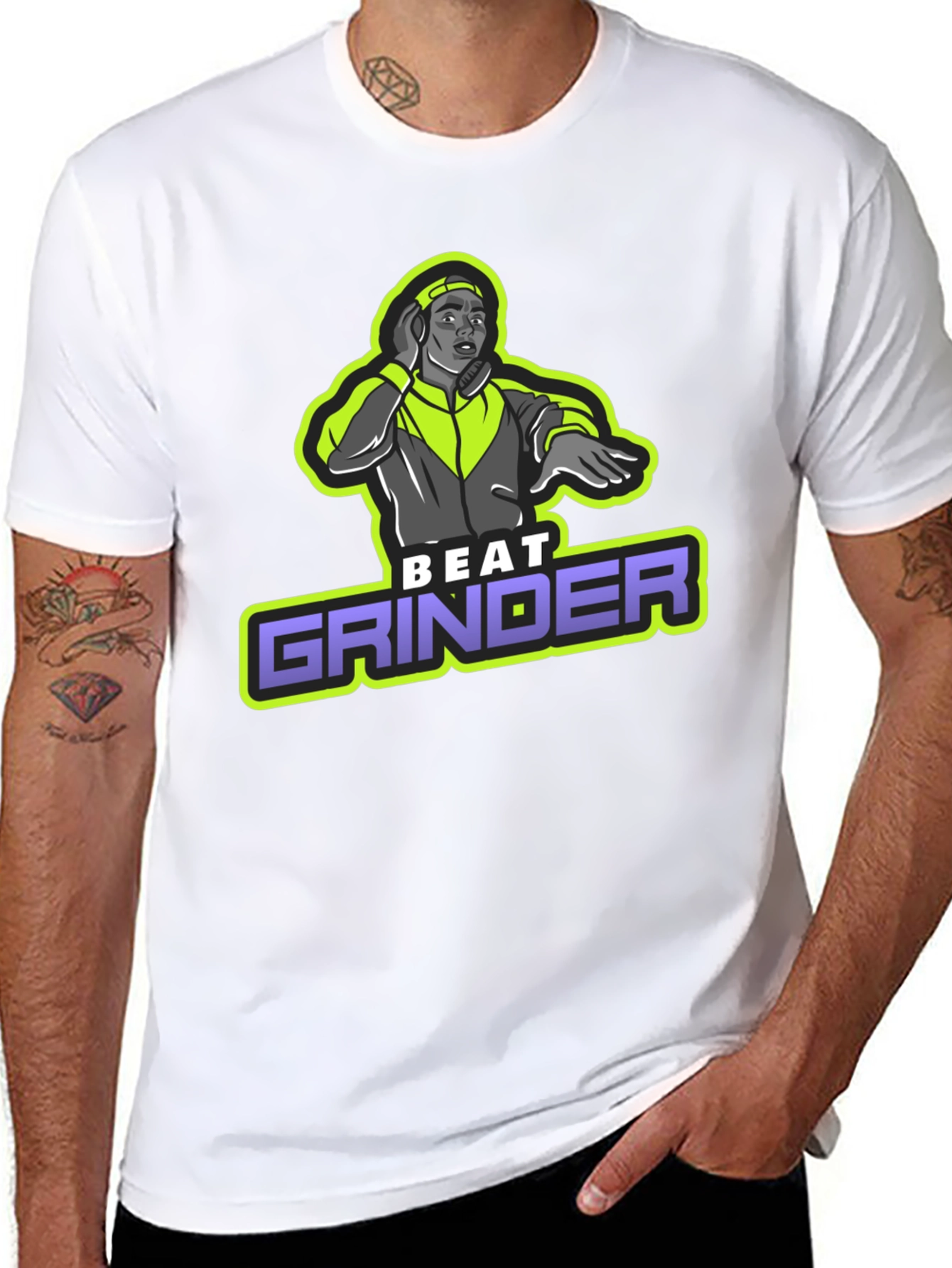 Camiseta Negra Beat Grinder Diseño DJ Retro