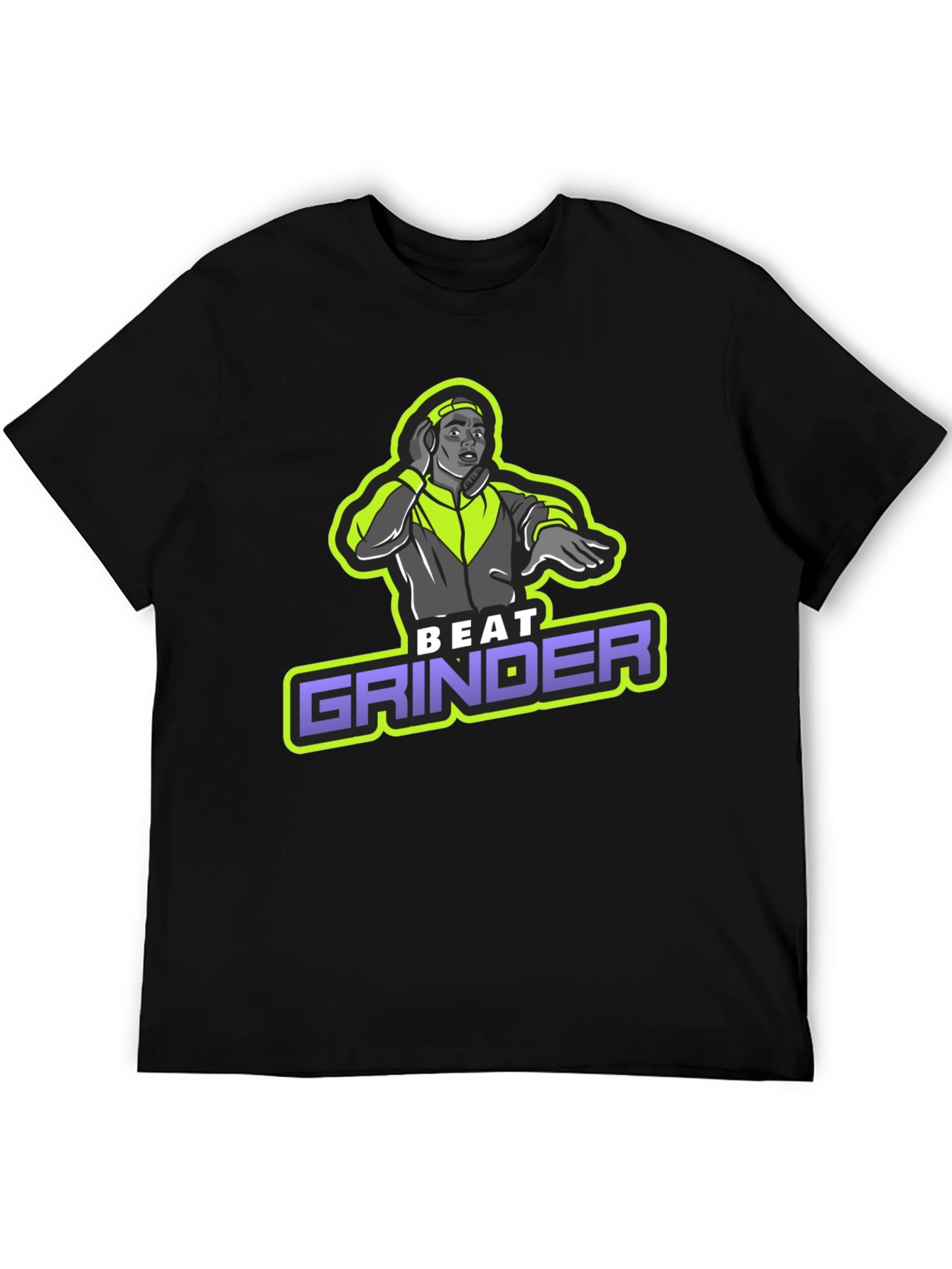Camiseta Negra Beat Grinder Diseño DJ Retro