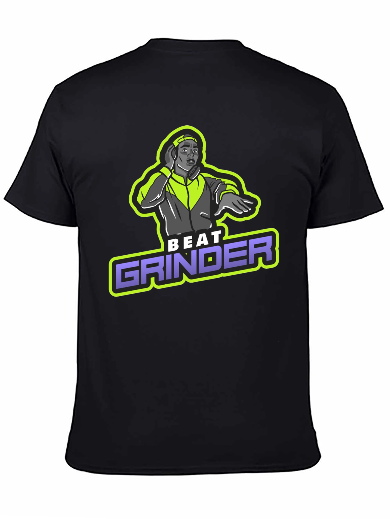 Camiseta Negra Beat Grinder Diseño DJ Retro