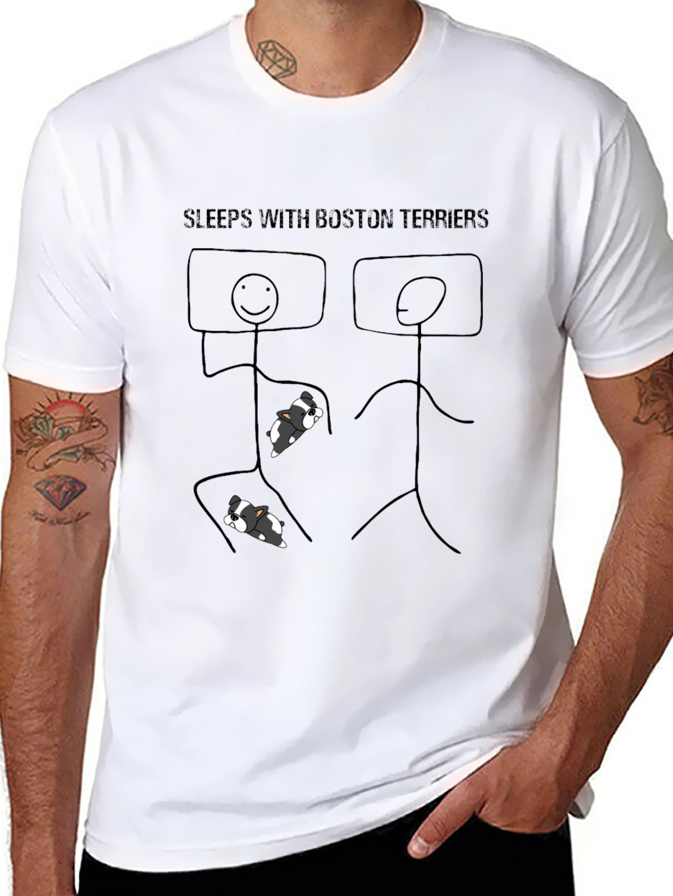 Camiseta Negra Duermo Con Boston Terriers