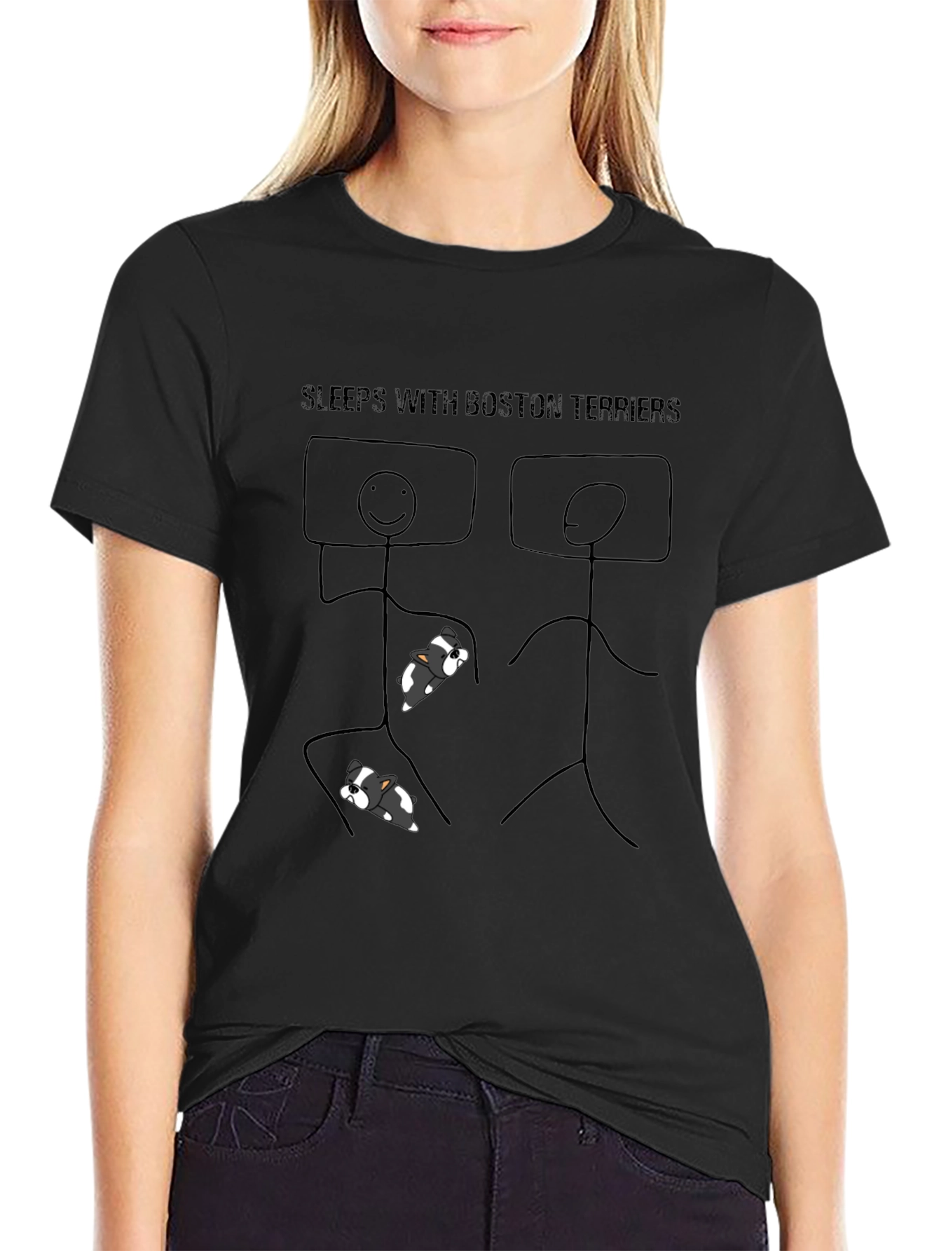Camiseta Negra Duermo Con Boston Terriers