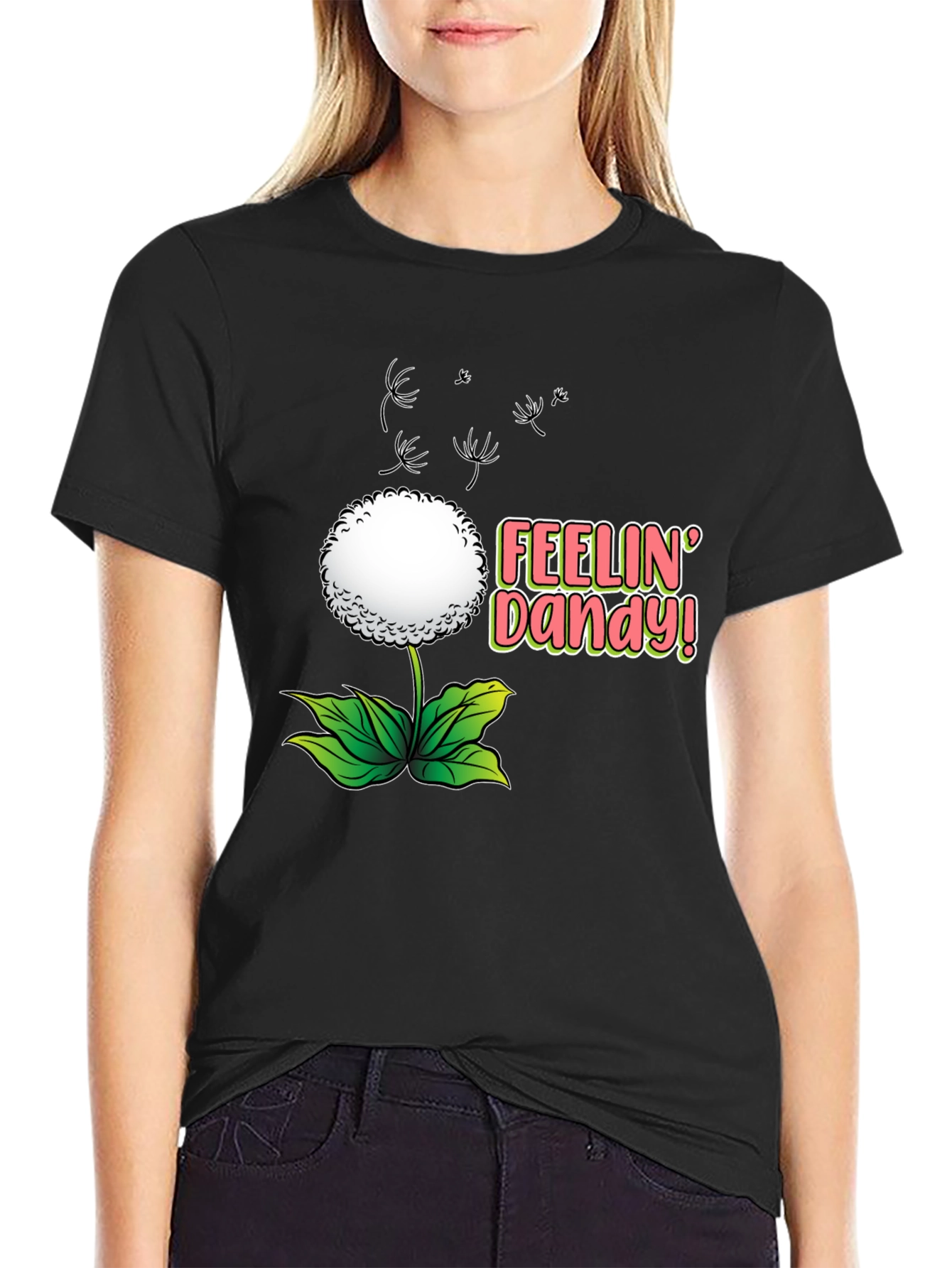 Camiseta Negra Diente de León - ¡Siente la Alegría!
