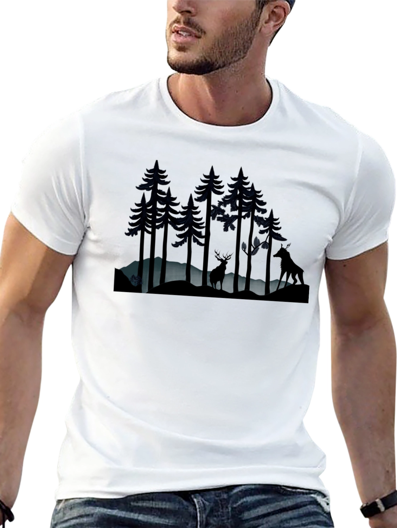Camiseta Negra Bosque Nocturno