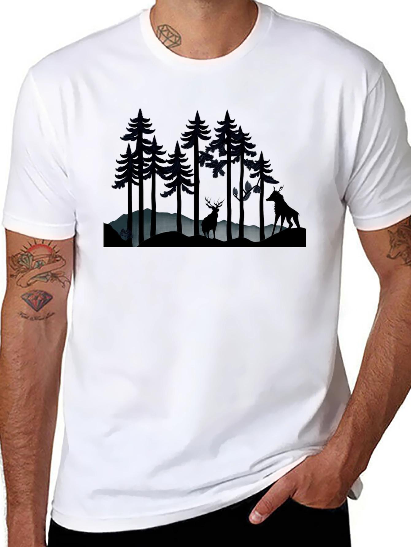 Camiseta Negra Bosque Nocturno