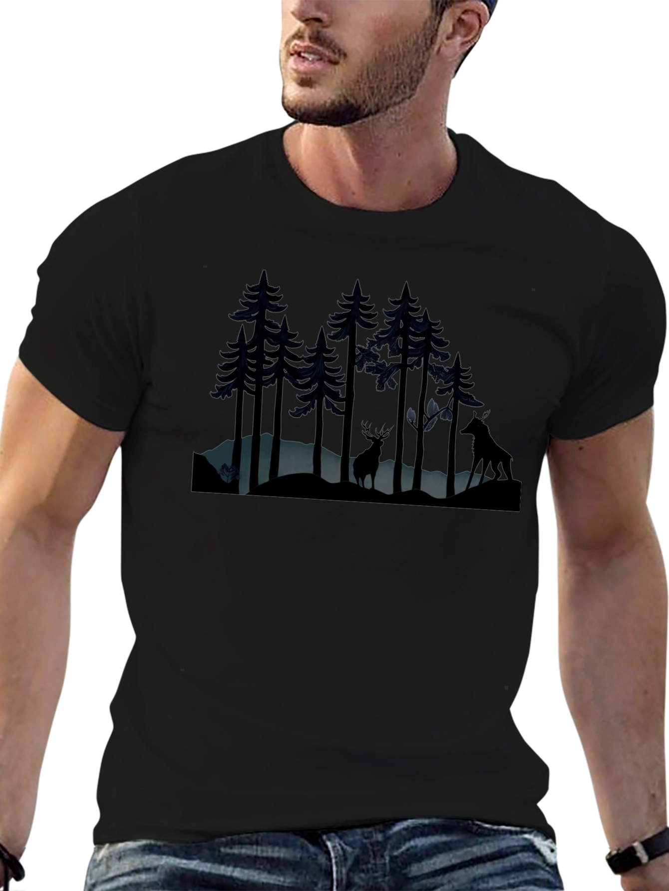 Camiseta Negra Bosque Nocturno