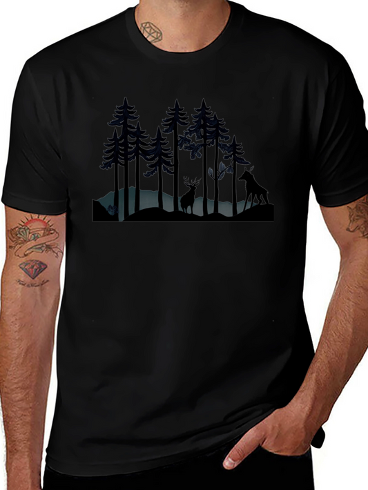 Camiseta Negra Bosque Nocturno
