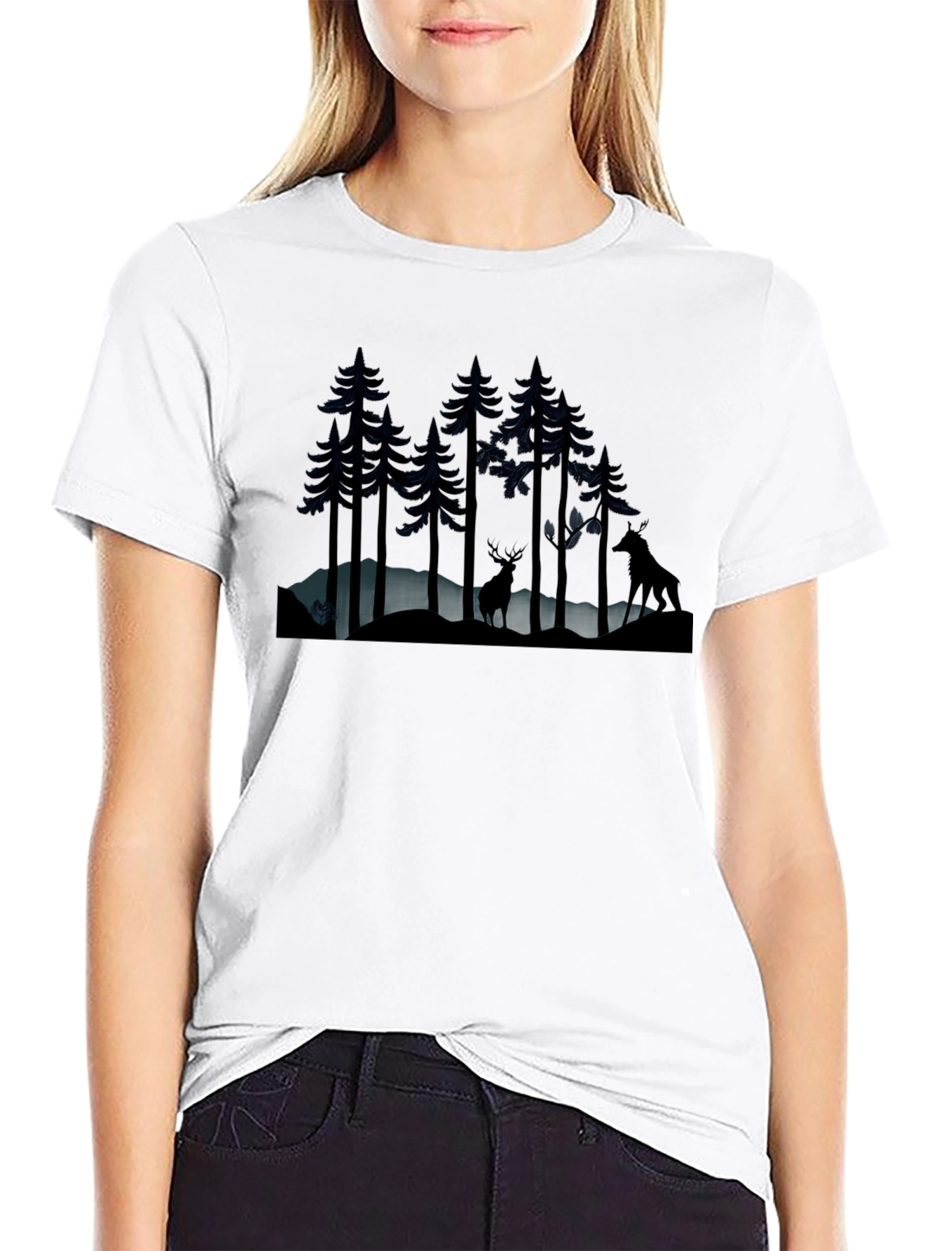 Camiseta Negra Bosque Nocturno