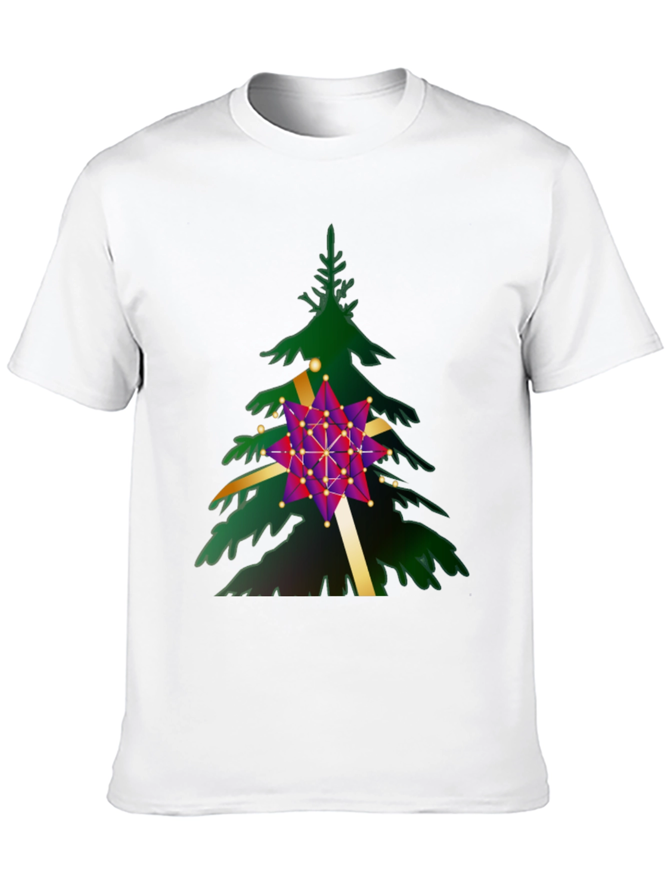 Camiseta Negra con Diseño de Árbol Navideño Geométrico