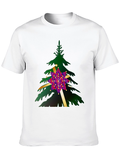 Camiseta Negra con Diseño de Árbol Navideño Geométrico