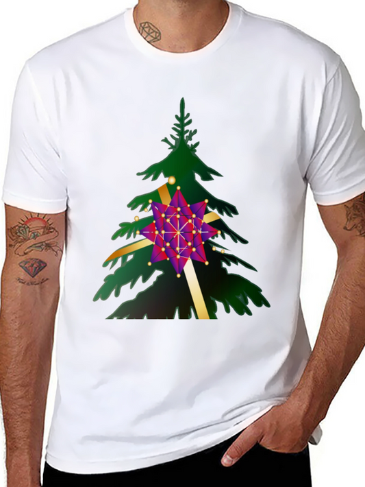 Camiseta Negra con Diseño de Árbol Navideño Geométrico