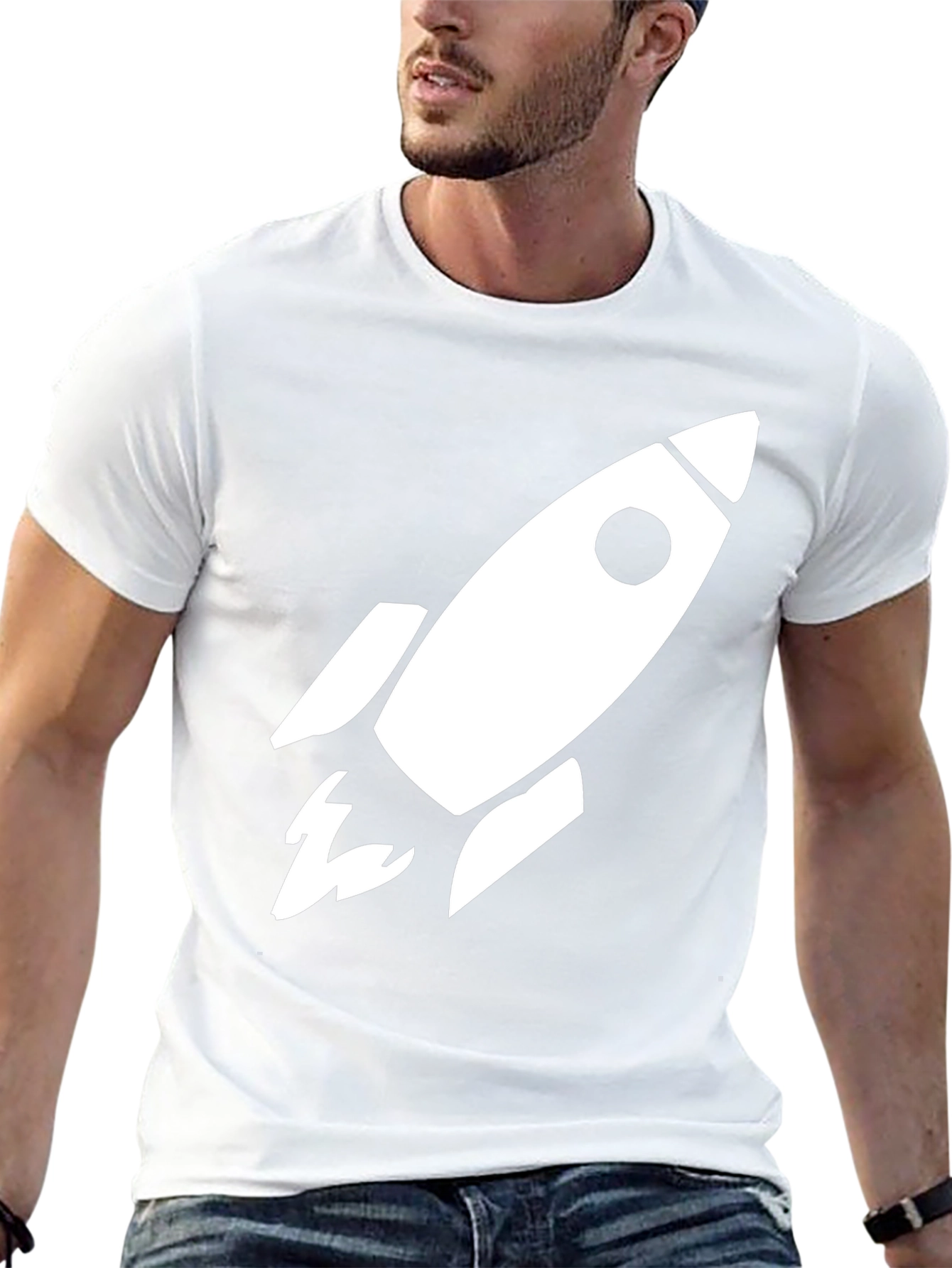 Camiseta Negra Cohete Espacial Algodón Hombre