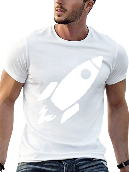 Camiseta Negra Cohete Espacial Algodón Hombre