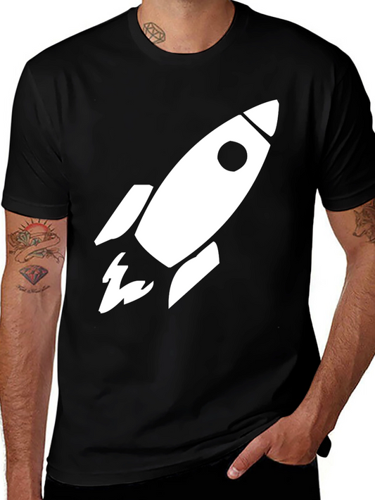 Camiseta Negra Cohete Espacial Algodón Hombre