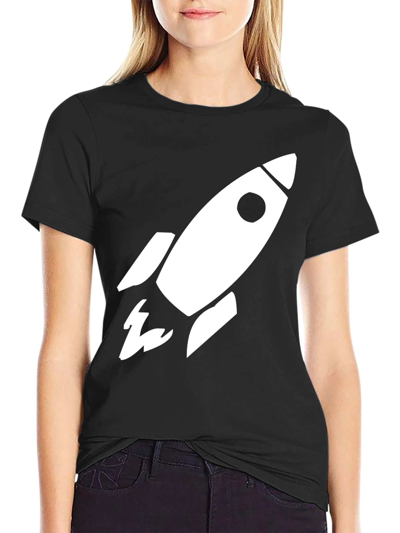 Camiseta Negra Cohete Espacial Algodón Hombre