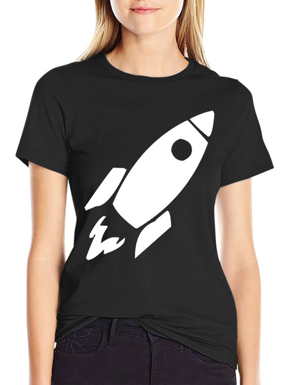 Camiseta Negra Cohete Espacial Algodón Hombre