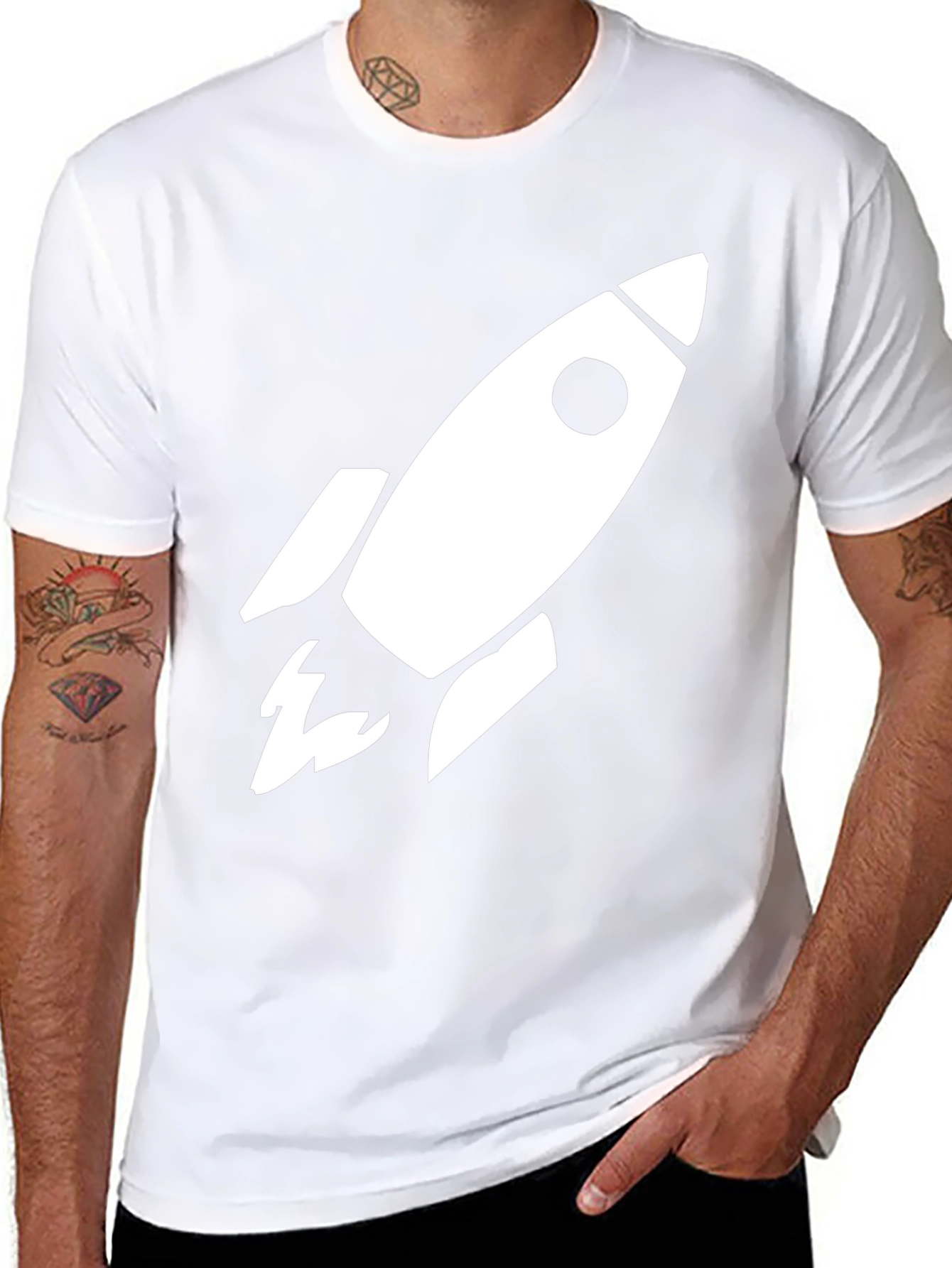 Camiseta Negra Cohete Espacial Algodón Hombre