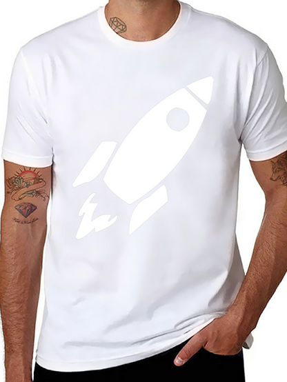 Camiseta Negra Cohete Espacial Algodón Hombre