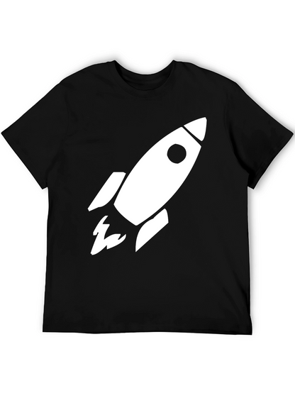 Camiseta Negra Cohete Espacial Algodón Hombre