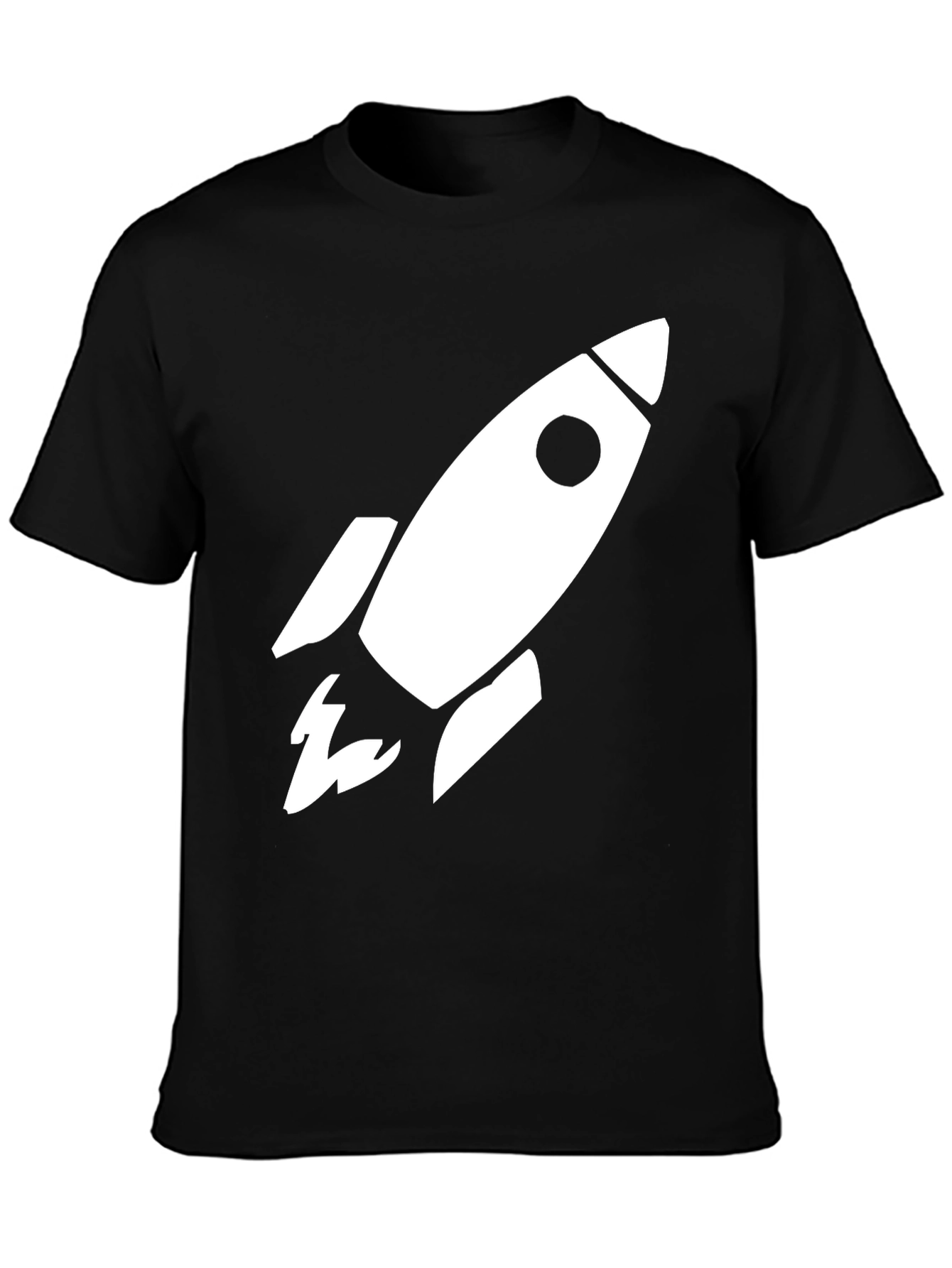 Camiseta Negra Cohete Espacial Algodón Hombre