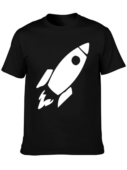 Camiseta Negra Cohete Espacial Algodón Hombre