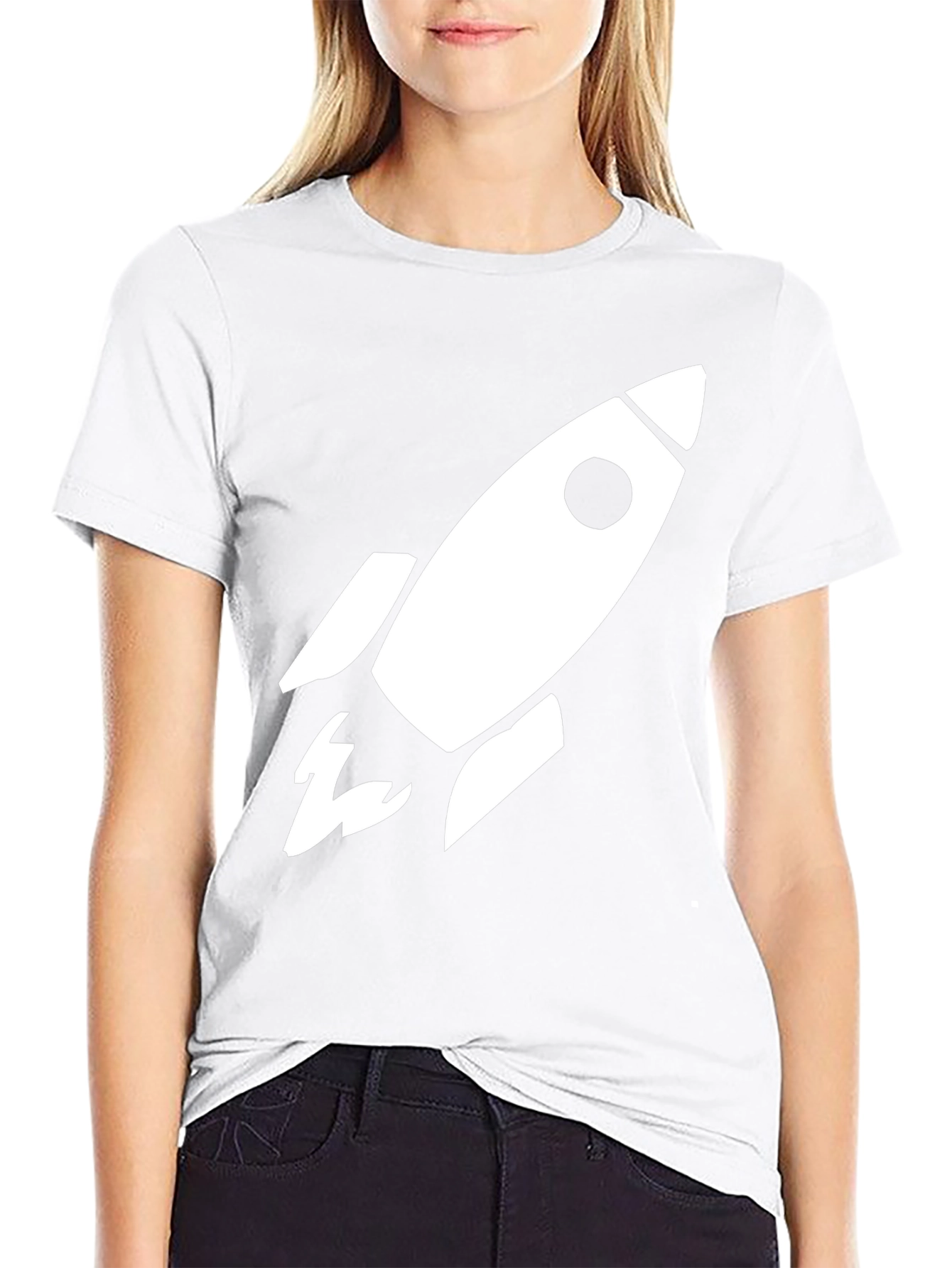 Camiseta Negra Cohete Espacial Algodón Hombre