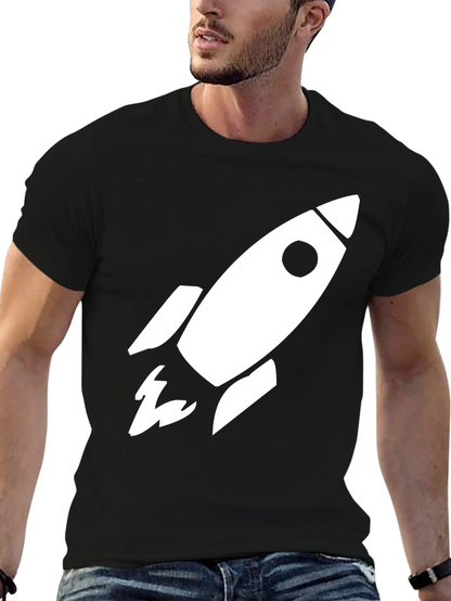 Camiseta Negra Cohete Espacial Algodón Hombre