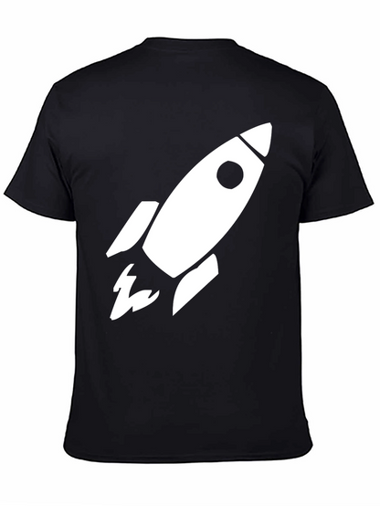 Camiseta Negra Cohete Espacial Algodón Hombre