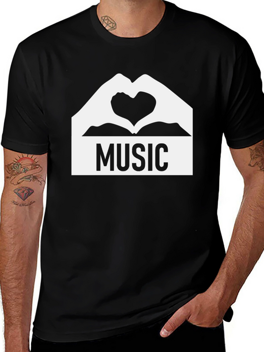 Camiseta Negra con Diseño de Música y Corazón