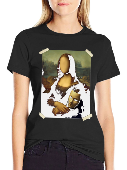 Camiseta Negra con Diseño Mona Lisa Abstracta