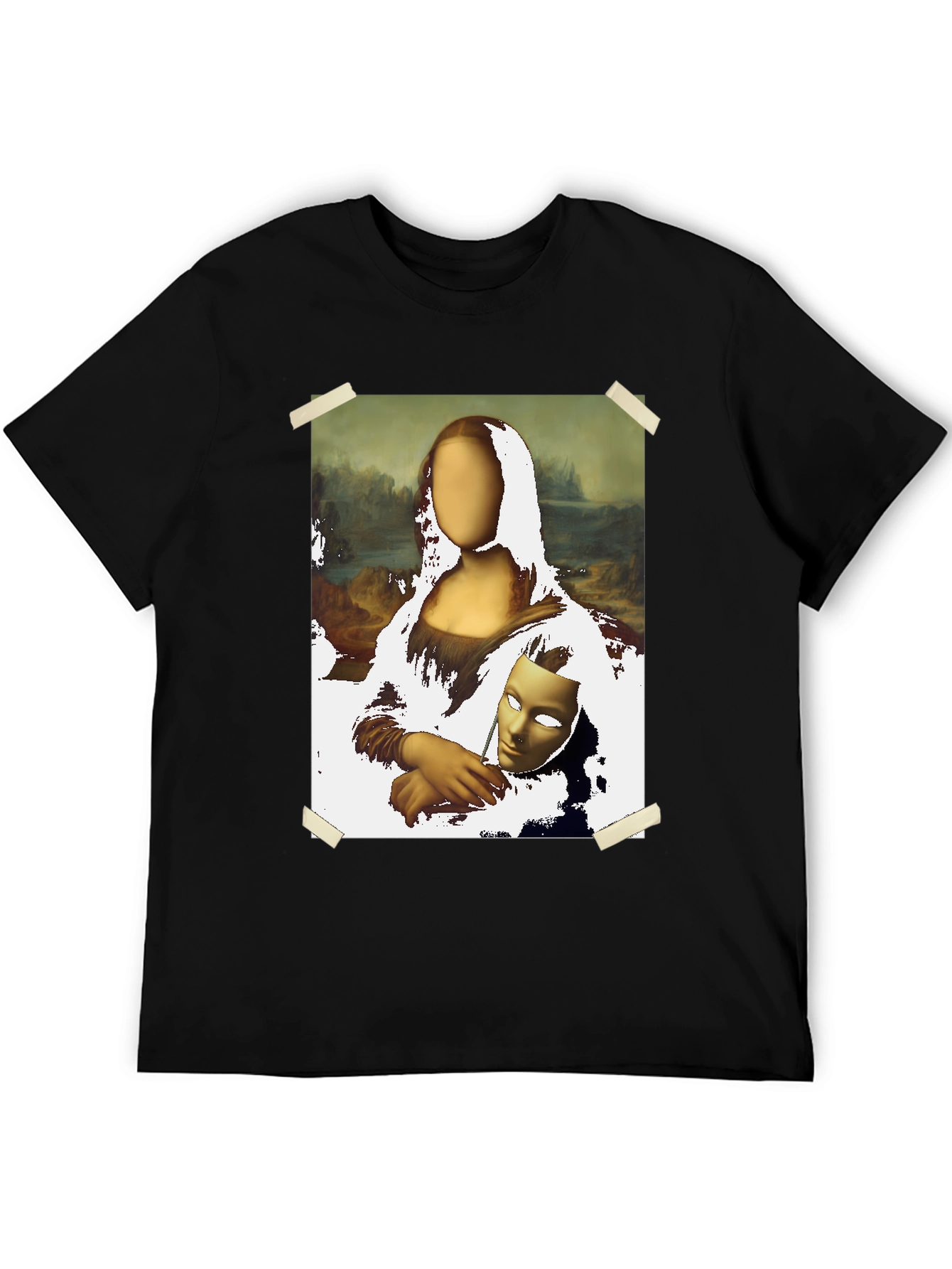 Camiseta Negra con Diseño Mona Lisa Abstracta