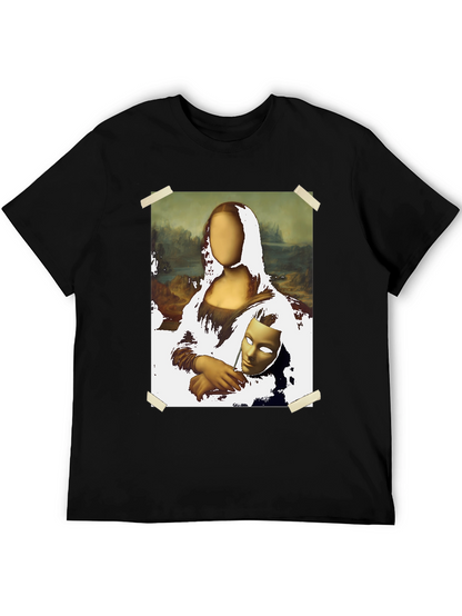 Camiseta Negra con Diseño Mona Lisa Abstracta