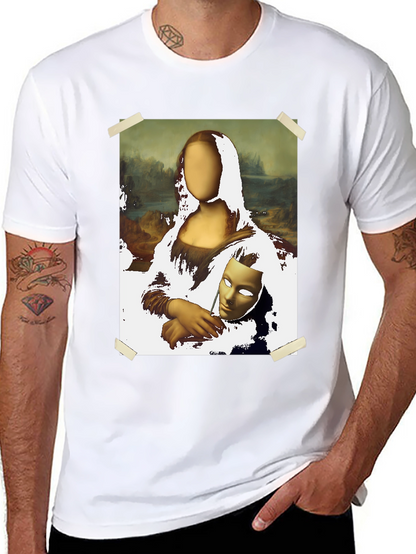 Camiseta Negra con Diseño Mona Lisa Abstracta