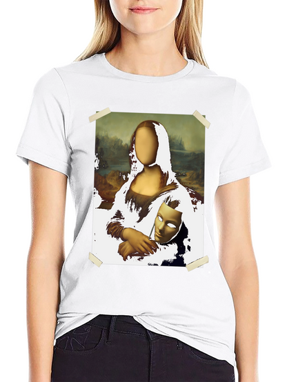 Camiseta Negra con Diseño Mona Lisa Abstracta