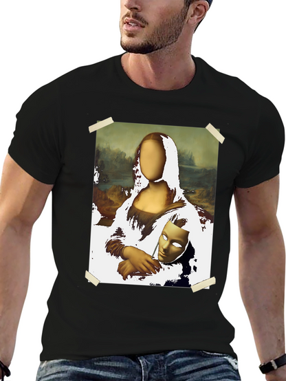 Camiseta Negra con Diseño Mona Lisa Abstracta