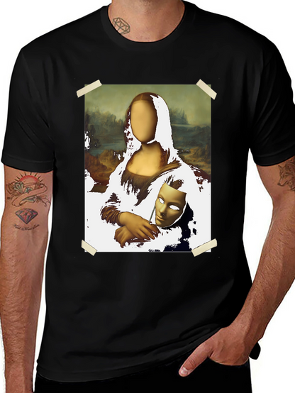 Camiseta Negra con Diseño Mona Lisa Abstracta