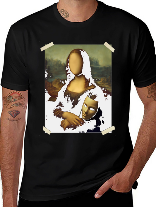 Camiseta Negra con Diseño Mona Lisa Abstracta
