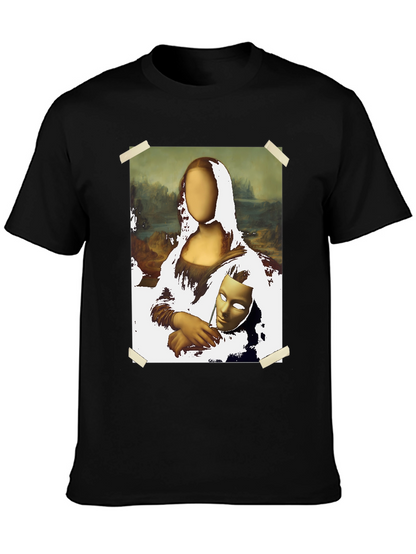 Camiseta Negra con Diseño Mona Lisa Abstracta